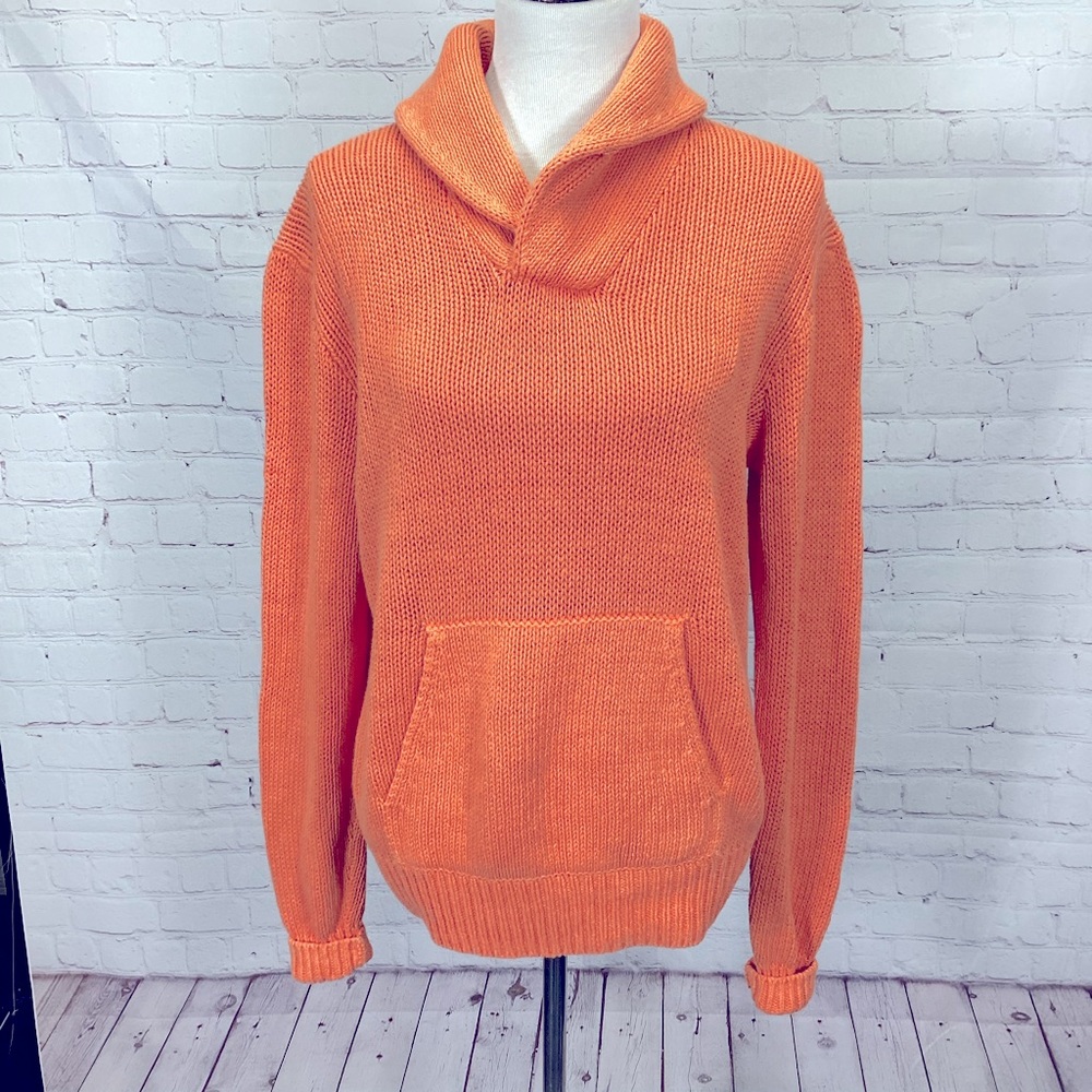 Polo by Ralph Lauren Sweater Women’s Medium Linen Blend Orange Pullover Pocket‎